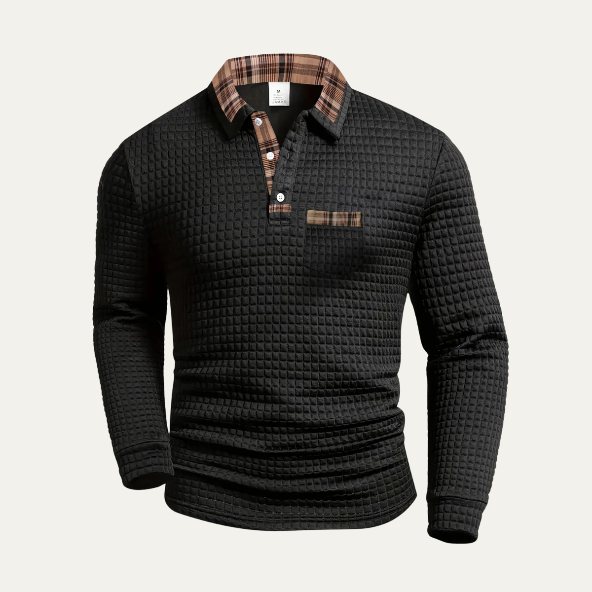 Men's Polo Sweater Textured Waffle Knit Plaid Trim