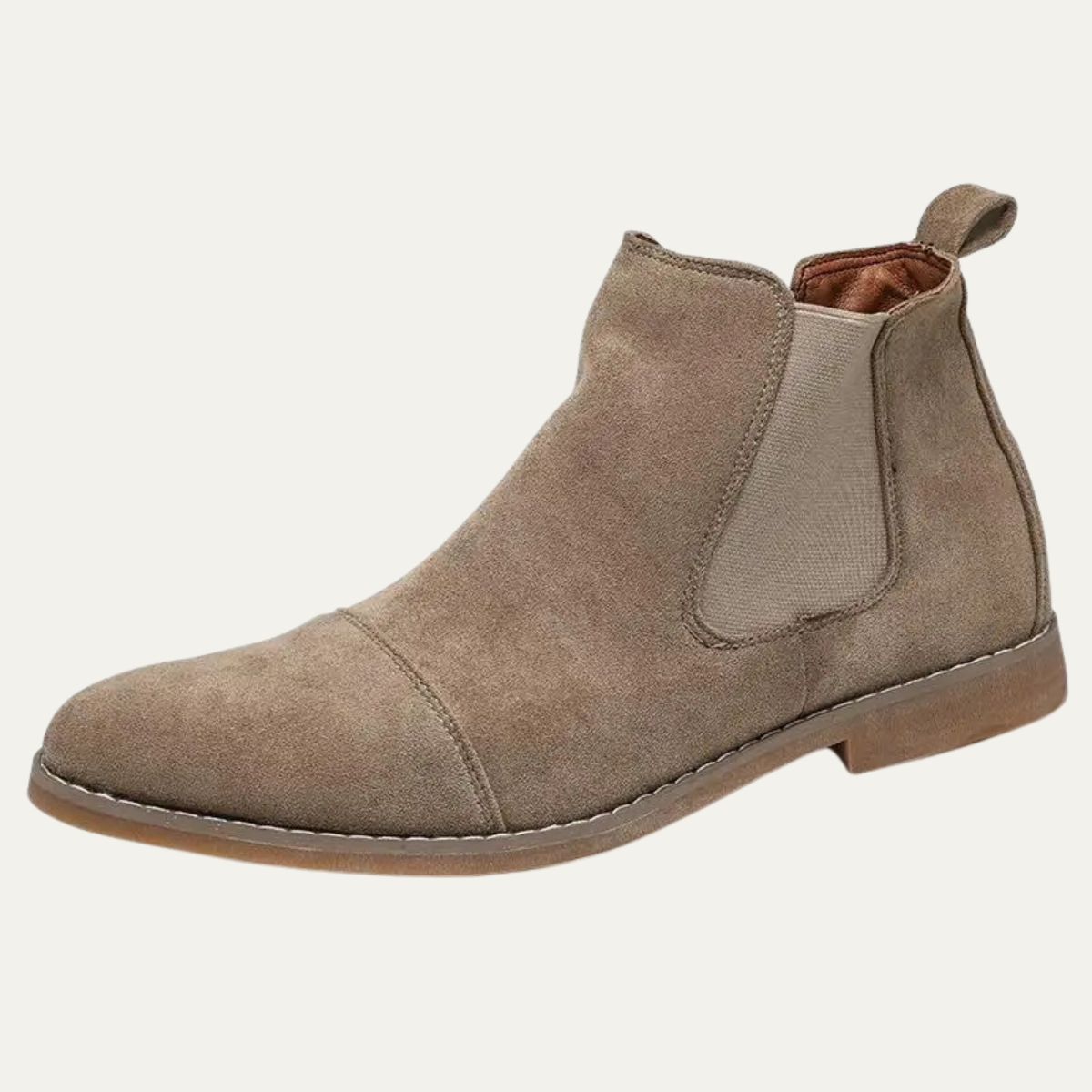 Men's Suede Chelsea Boots Khaki Elastic Sides - VibreMode