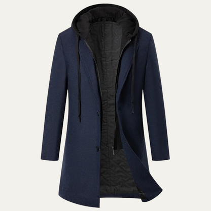 Men's Wool Overcoat Hooded Quilted Lining