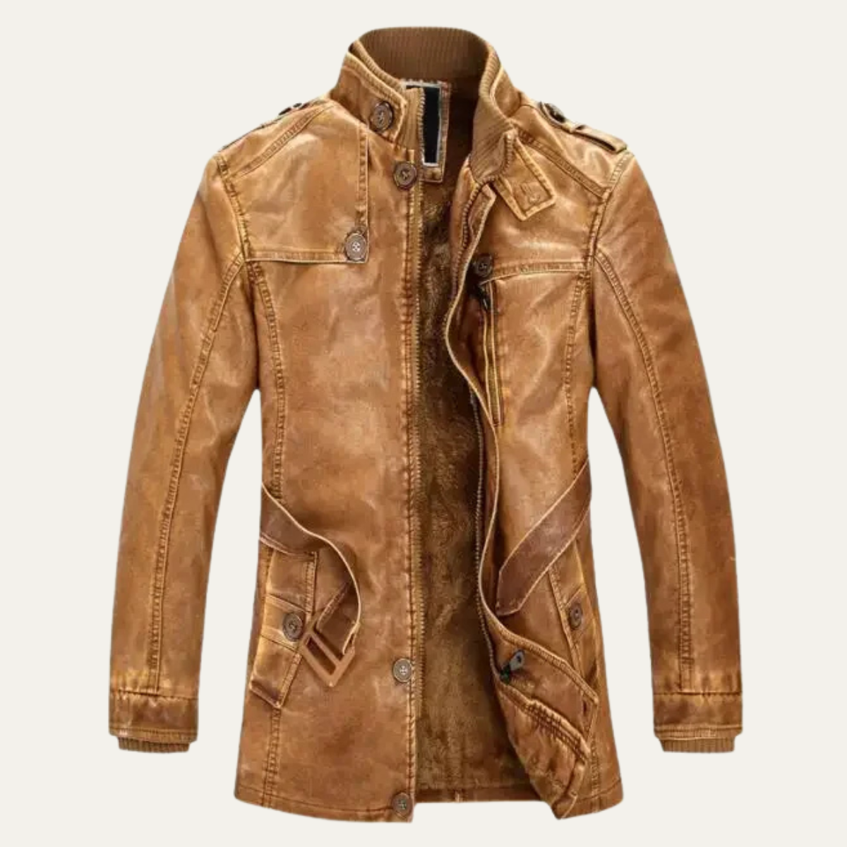 Men's Retro Leather Jacket Thick Fleece Lined