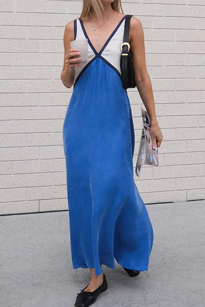 Women's V-Neck Colorblock Dress