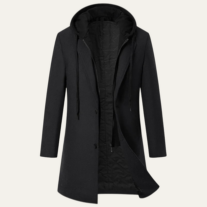 Men's Wool Overcoat Hooded Quilted Lining