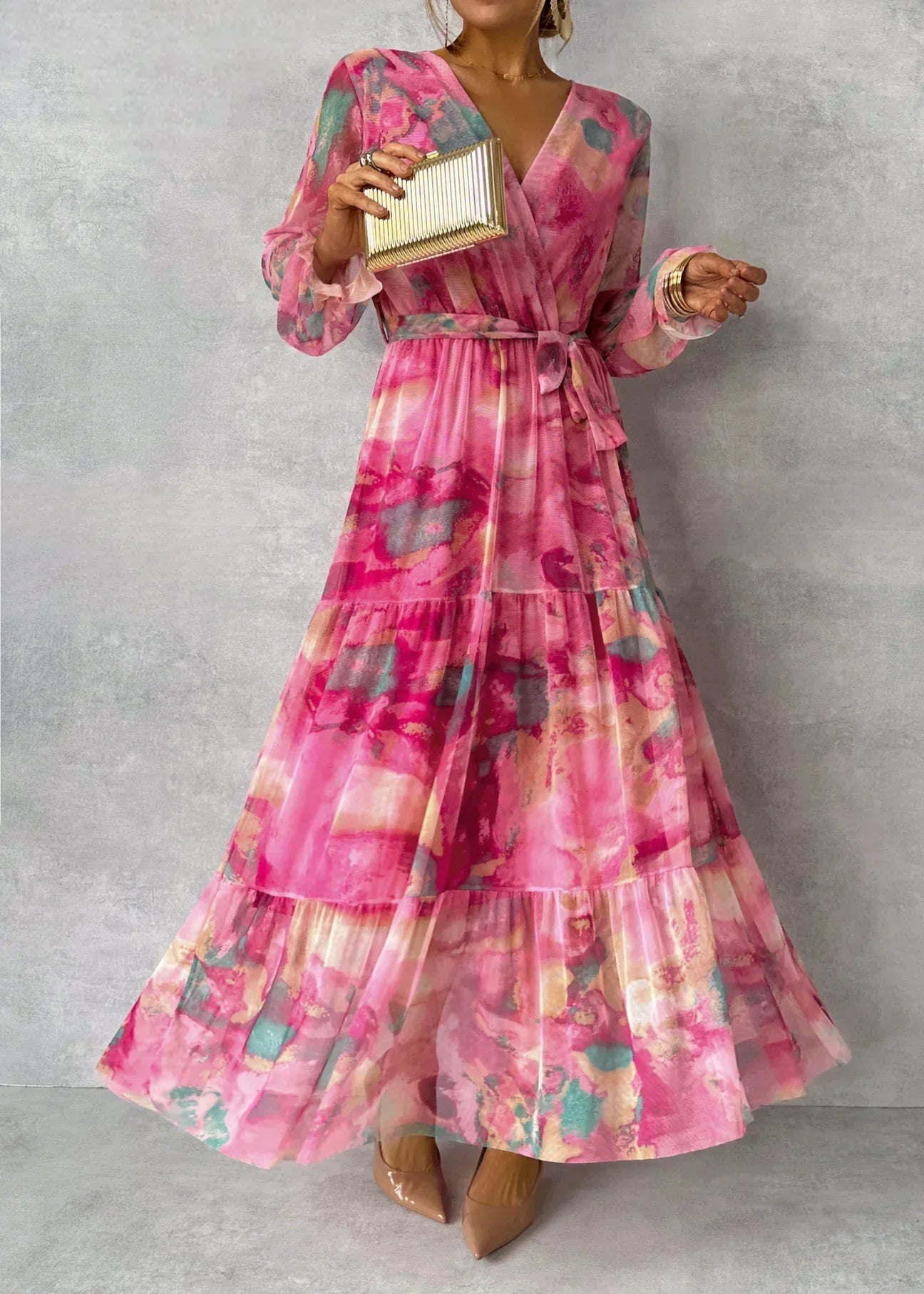 Women's Long Sleeve Floral Wrap Dress - VibreMode