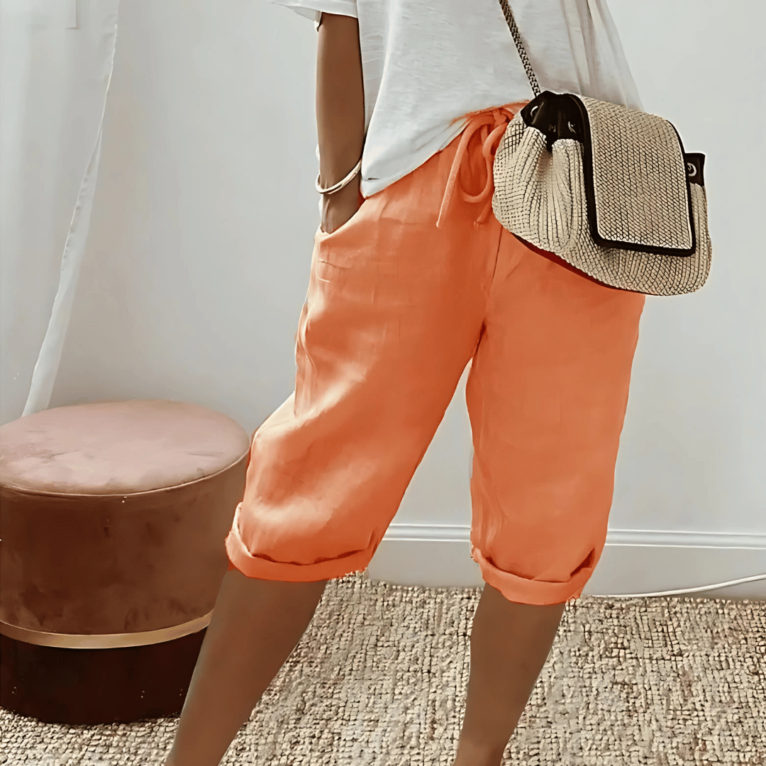 Women's Cotton Linen Harem Knee Length Shorts - VibreMode