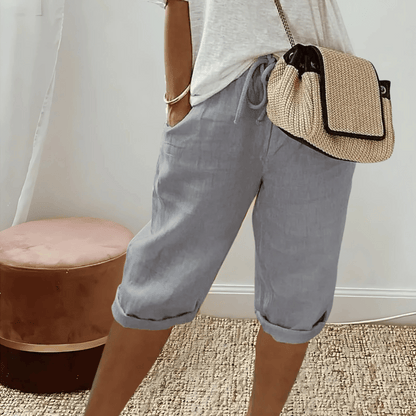 Women's Cotton Linen Harem Knee Length Shorts