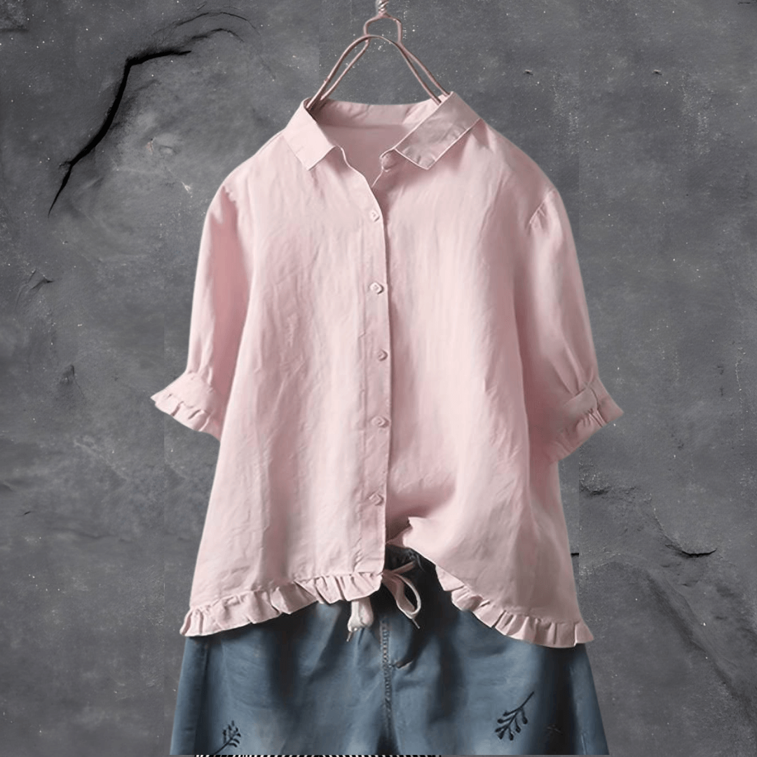 Women's Button Down Blouse Ruffle Hem