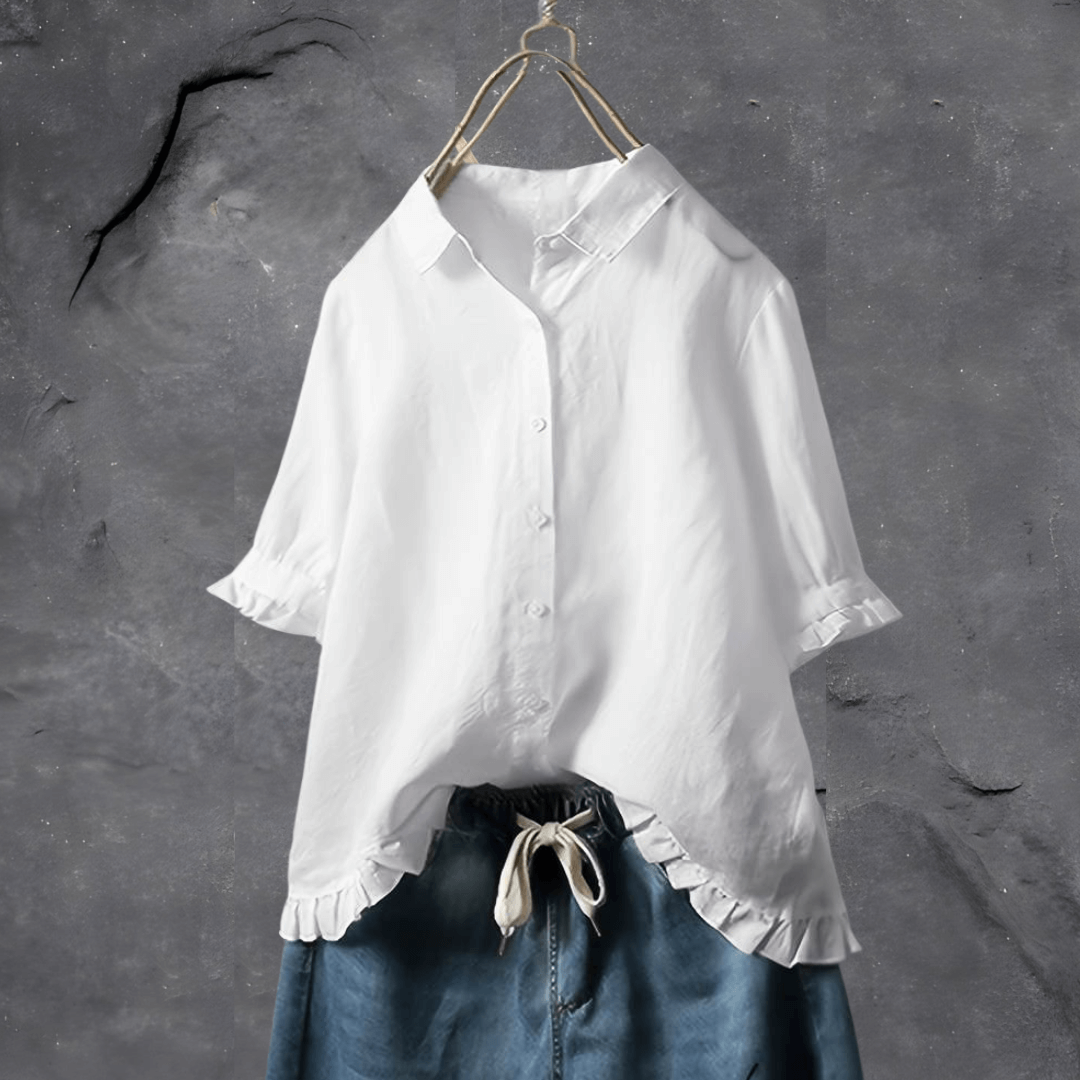 Women's Button Down Blouse Ruffle Hem