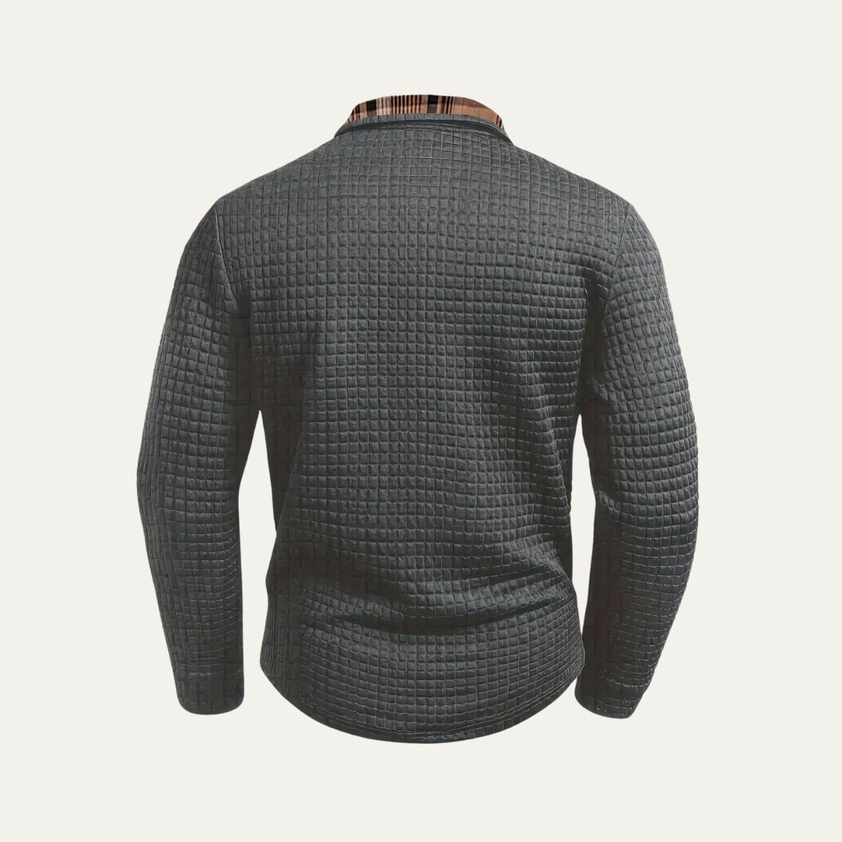 Men's Polo Sweater Textured Waffle Knit Plaid Trim