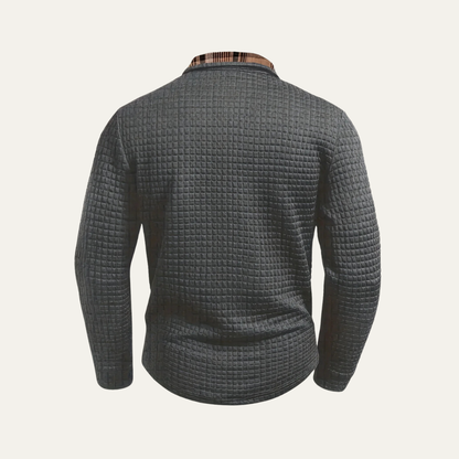 Men's Polo Sweater Textured Waffle Knit Plaid Trim