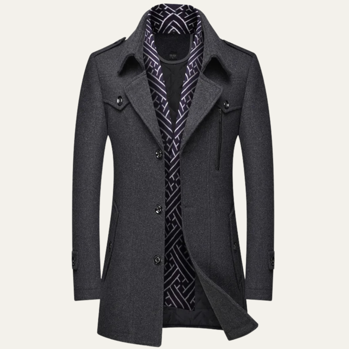Avebury Men's Double Breasted Trench Coat Waterproof Wool Black
