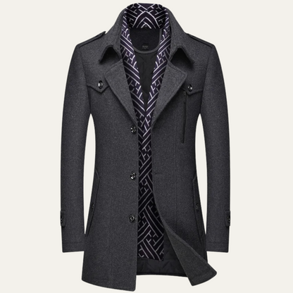 Avebury Men's Double Breasted Trench Coat Waterproof Wool Black