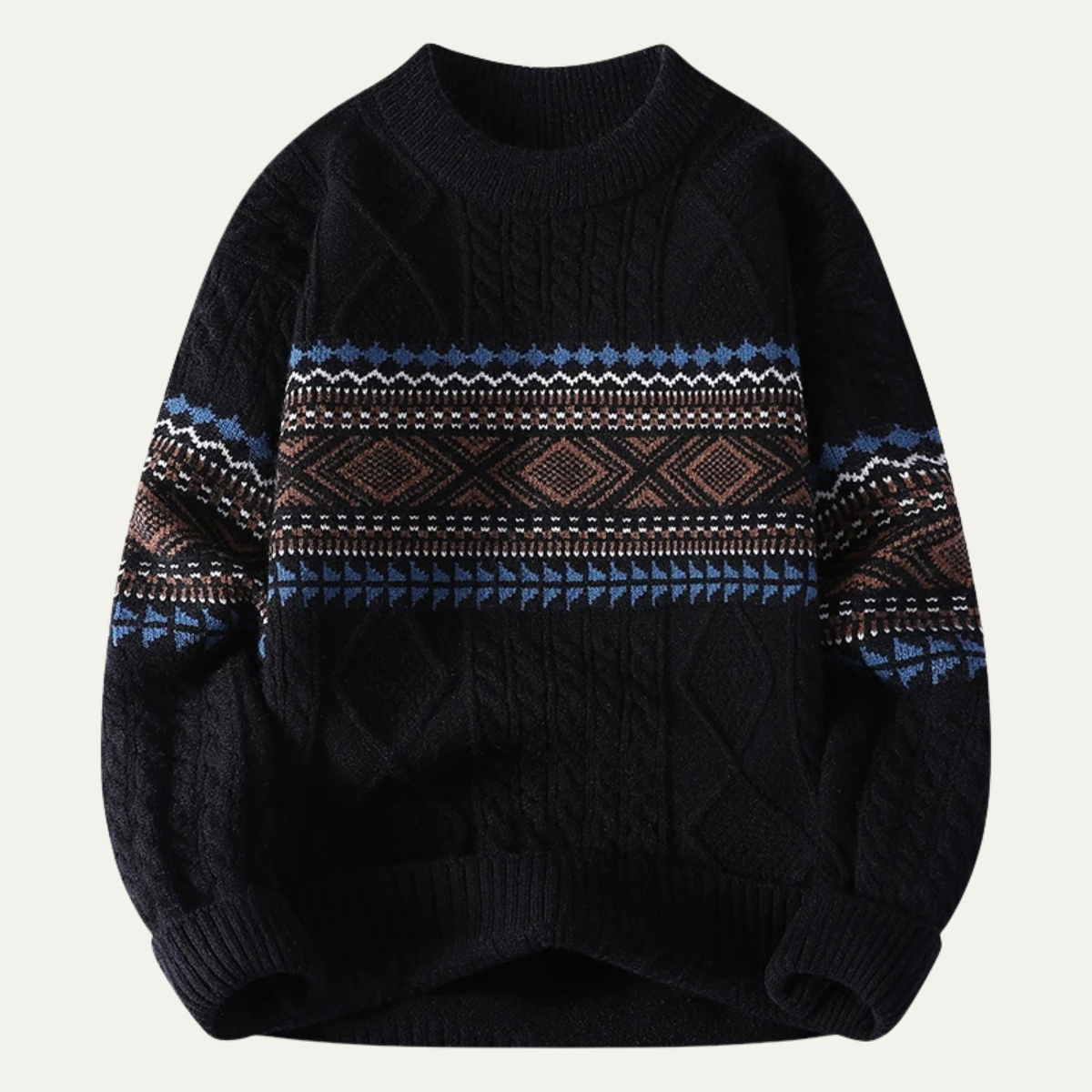Men's Knit Crewneck Sweater Nordic Pattern Warm