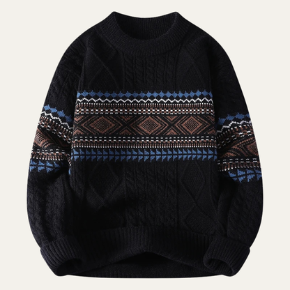 Men's Knit Crewneck Sweater Nordic Pattern Warm