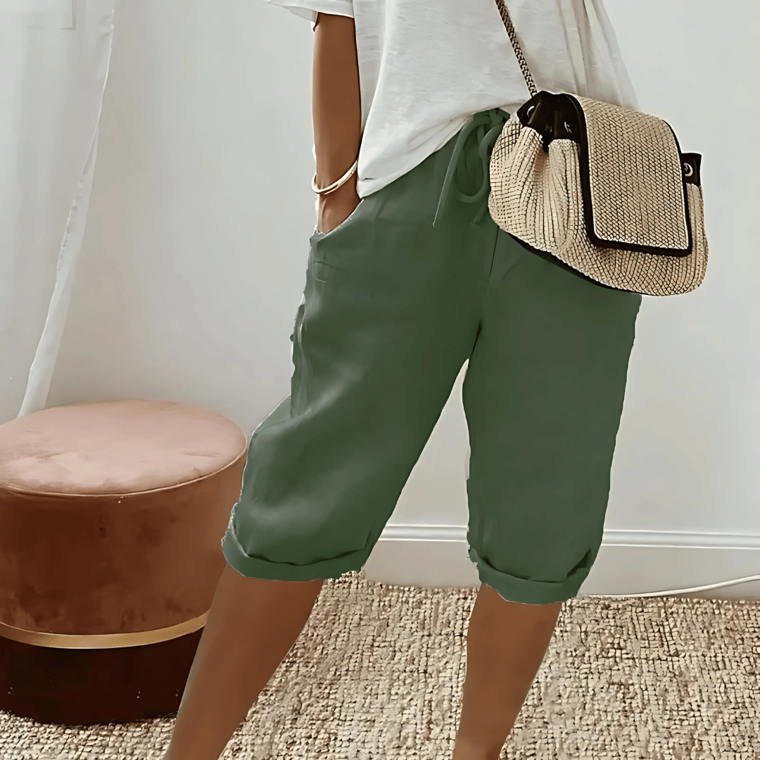 Women's Cotton Linen Harem Knee Length Shorts