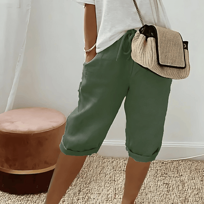 Women's Cotton Linen Harem Knee Length Shorts