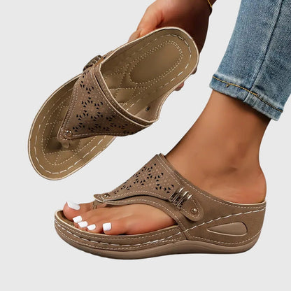 Women's Wedge Sandals Laser Cut Leather Brown