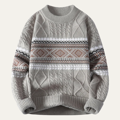 Men's Knit Crewneck Sweater Nordic Pattern Warm