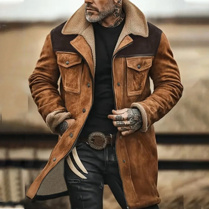 Men's Suede Fleece Lined Winter Jacket with Pockets