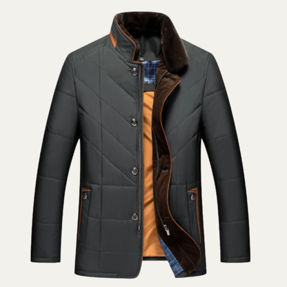 Men's Quilted Winter Jacket Padded Velvet Collar