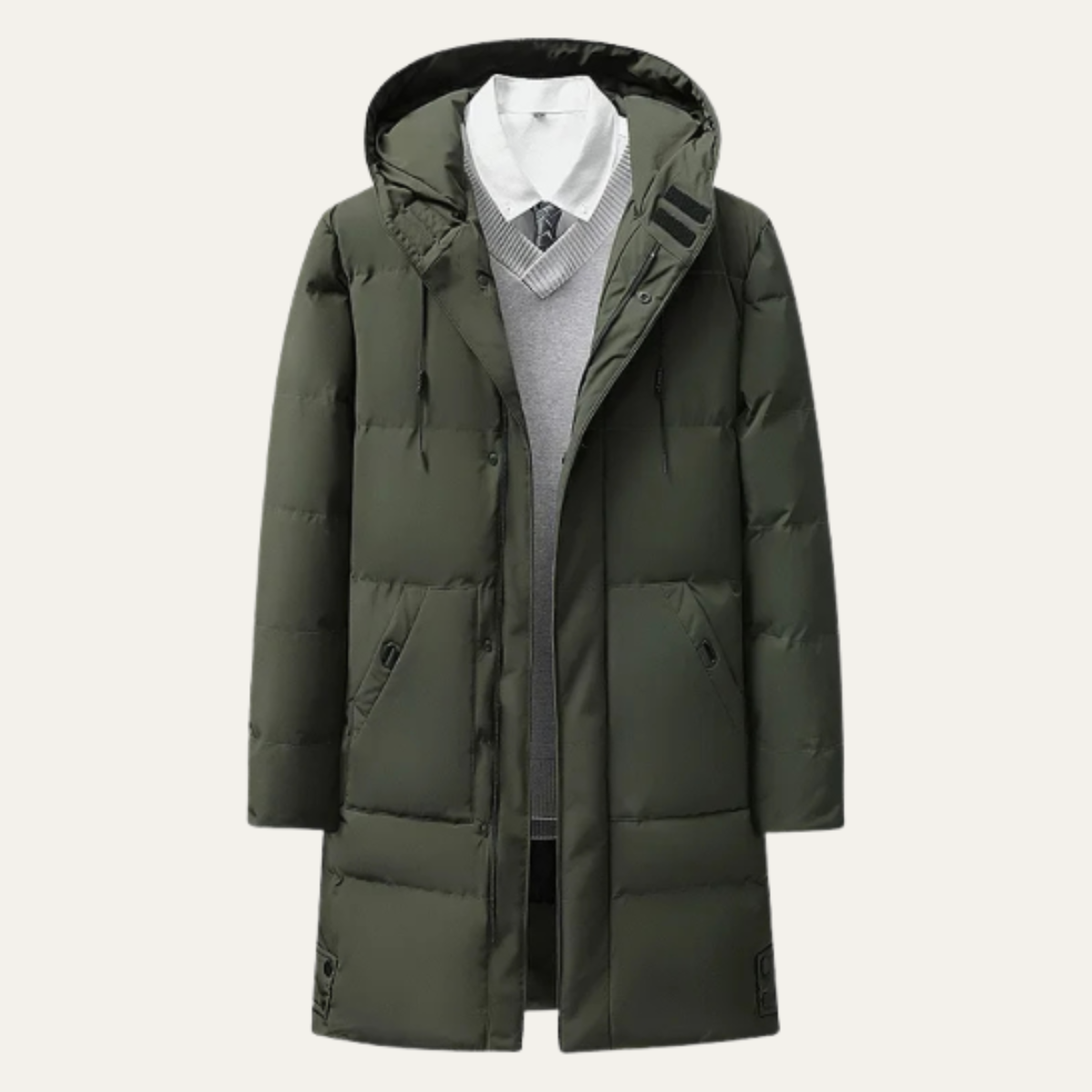 Men's Long Hooded Puffer Jacket Cotton Padding
