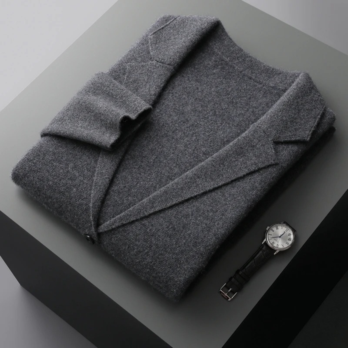 Men's Wool Cardigan Blazer Charcoal Grey