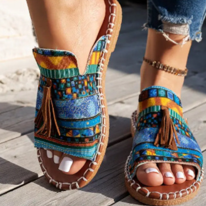 Women's Open Toe Patterned Slide Sandals