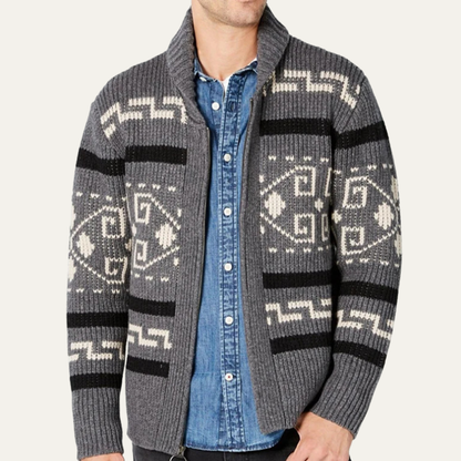 Men's Cashmere Cardigan Shawl Collar Button Up Beige