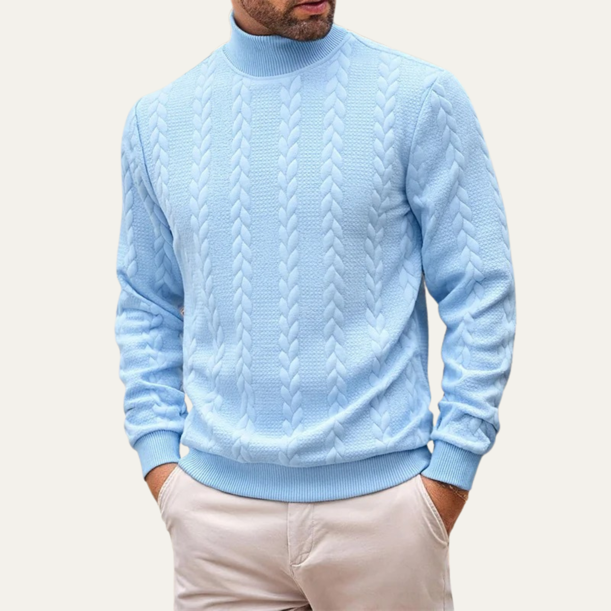 Men's Cable Knit Turtleneck Sweater Warm Ribbed
