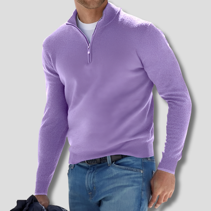 Men's Cotton Zipper Collar Pullover Sweater