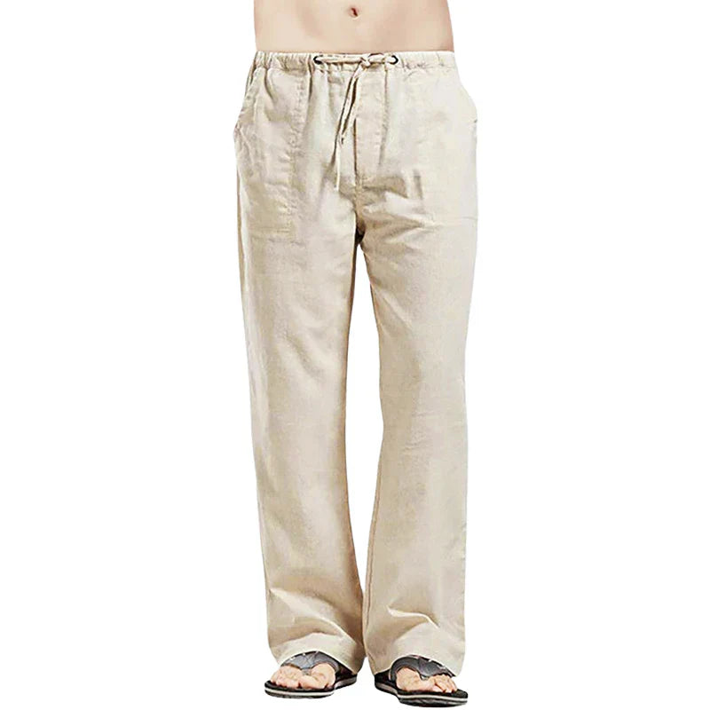 Men's Linen Pants Breathable Oversized Beige