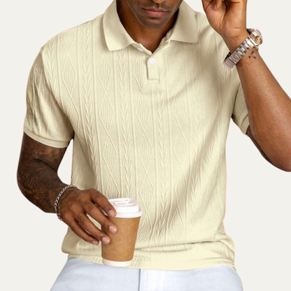 Men's Textured Polo Shirt Casual Button Up