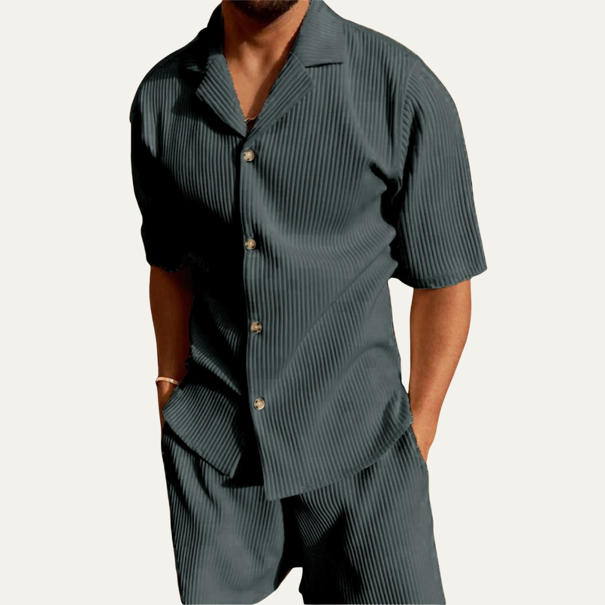 Men's Corduroy Shirt And Shorts Set