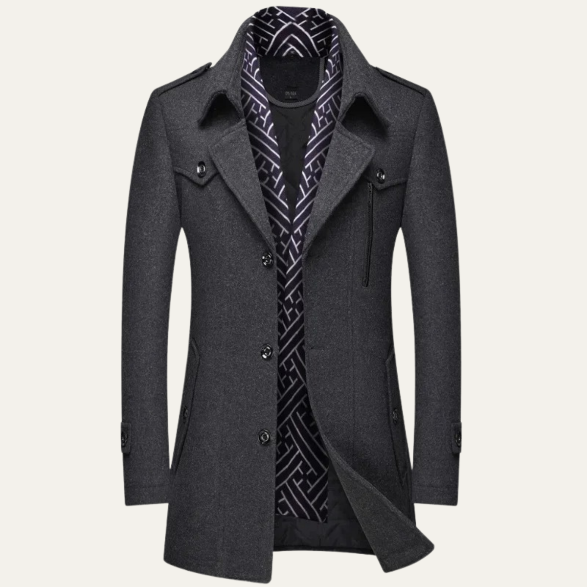 Men's Wool Blend Long Trench Coat Lapel Collar