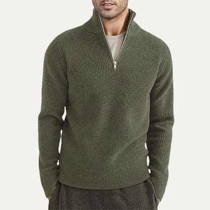 Men's Ribbed Mock Neck Sweater Warm Knit Half Zip