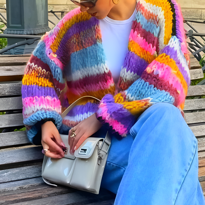 Women's Striped Open Front Cardigan Sweater - VibreMode