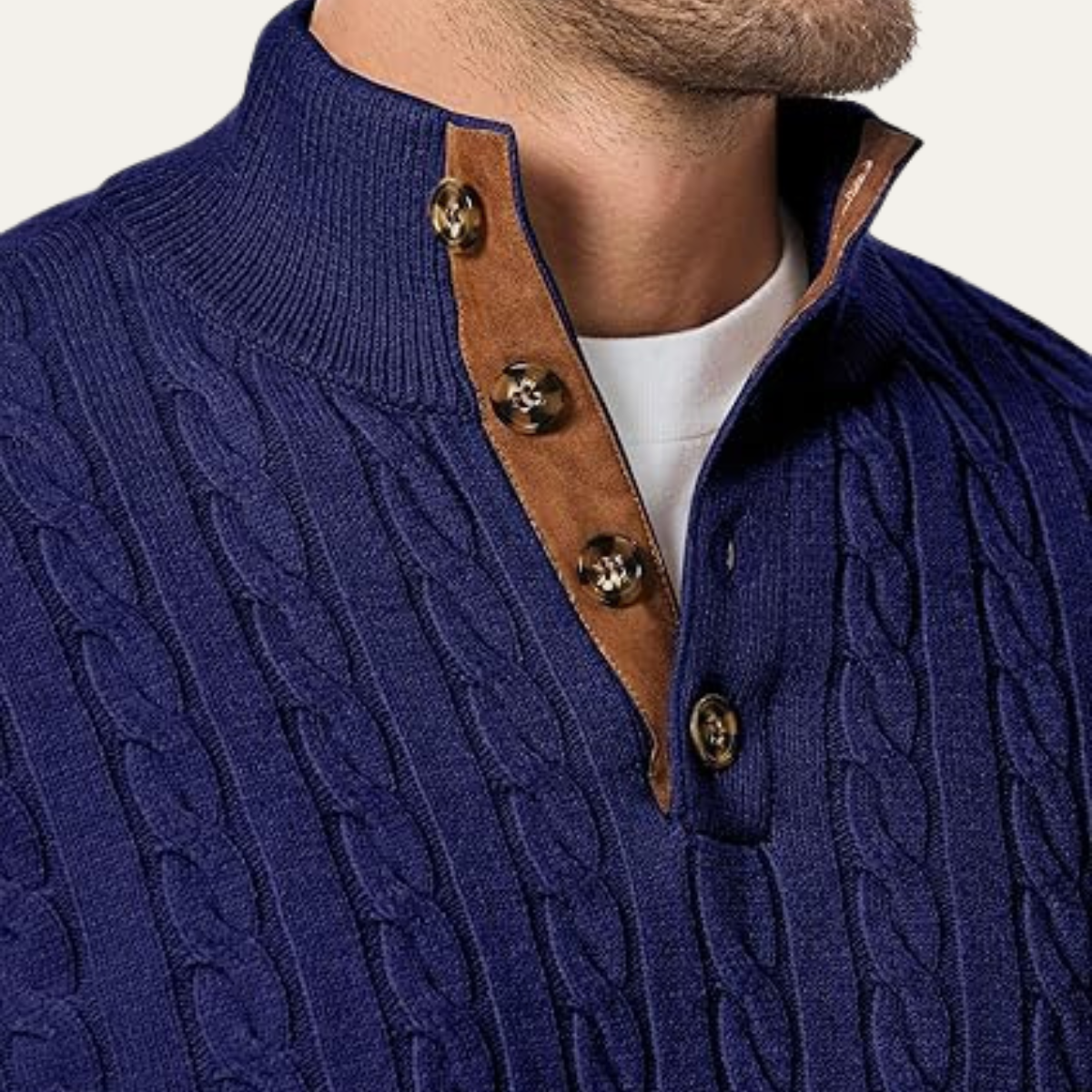 Men's Cable Knit Sweater Stand Collar