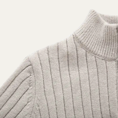 Men's Knitted Half Zip Sweater Ribbed Collar