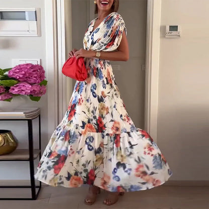 Vibrant Floral Print Flowy Women's Dress