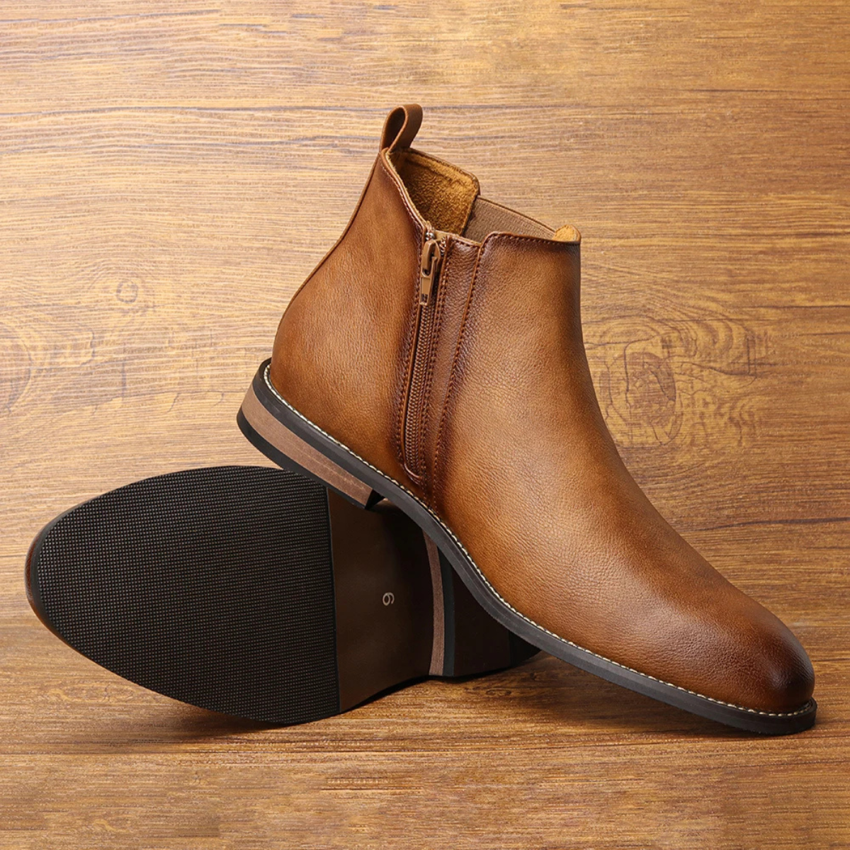 Men's Chelsea Leather Ankle Boots Elastic Sides Brown