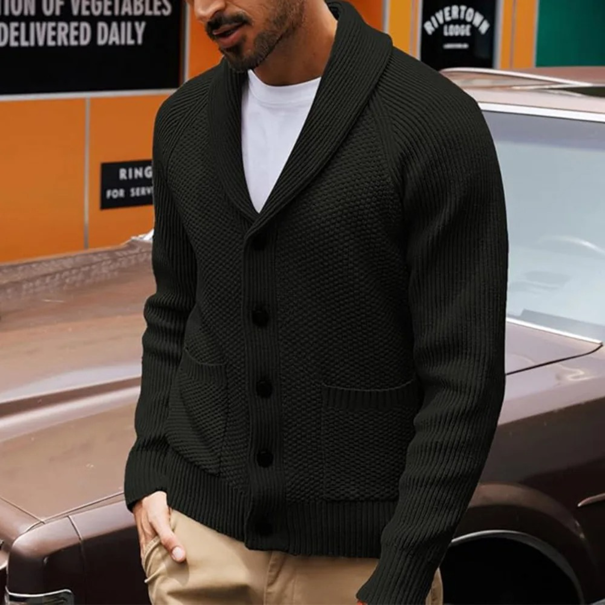 Men's Shawl Collar Cardigan Button Up