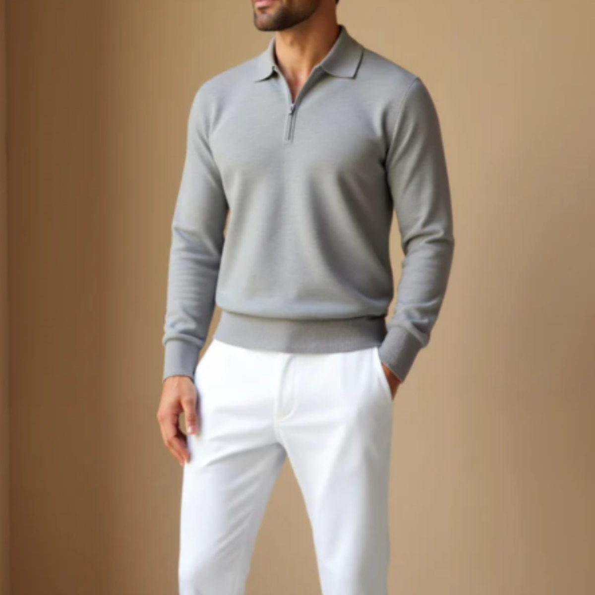 Men's Quarter Zip Polo Sweater Knit