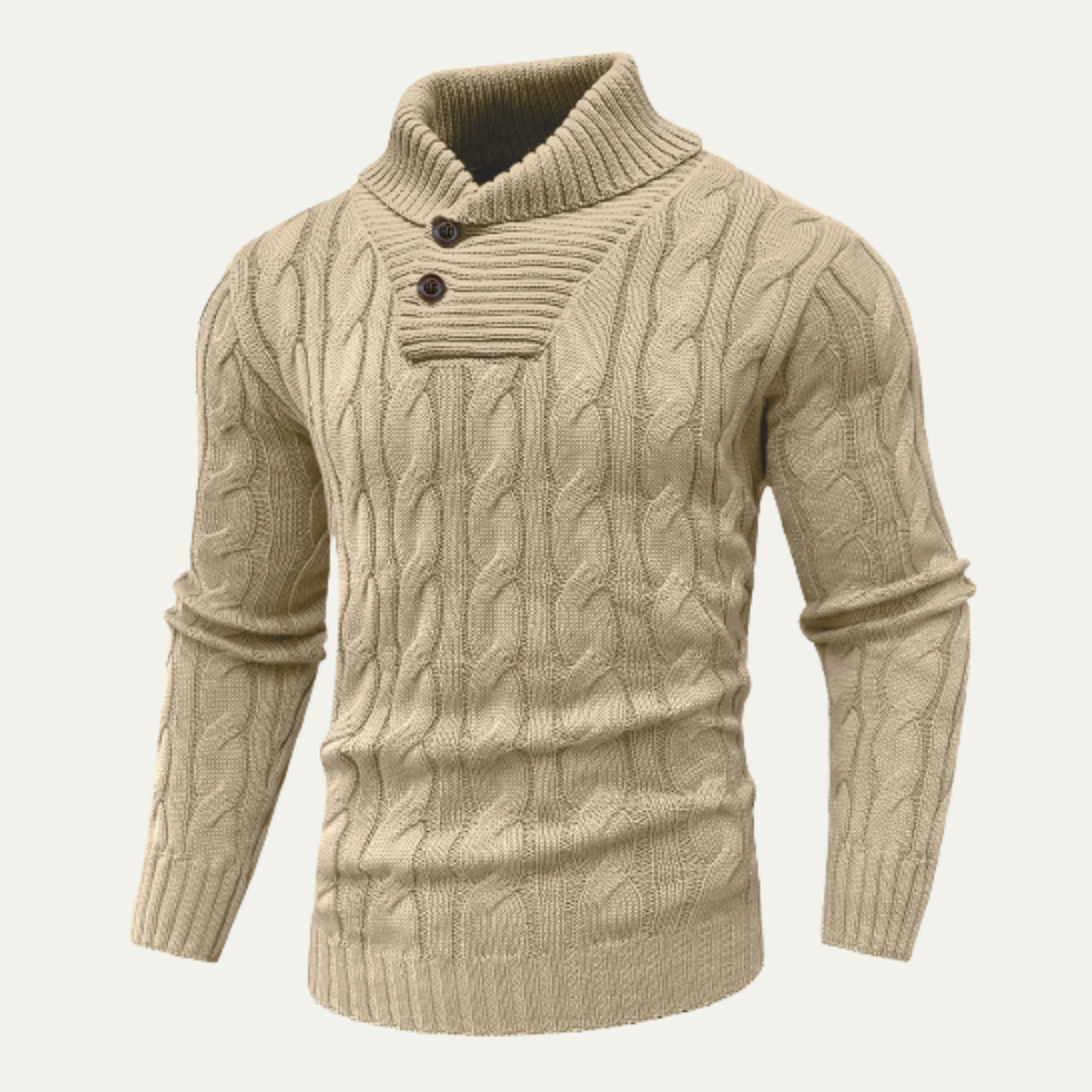 Men's Cable Knit Sweater Shawl Collar Button Neck