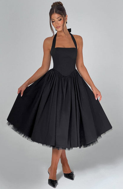 Elegant Ladies Halter Neck Midi Dress