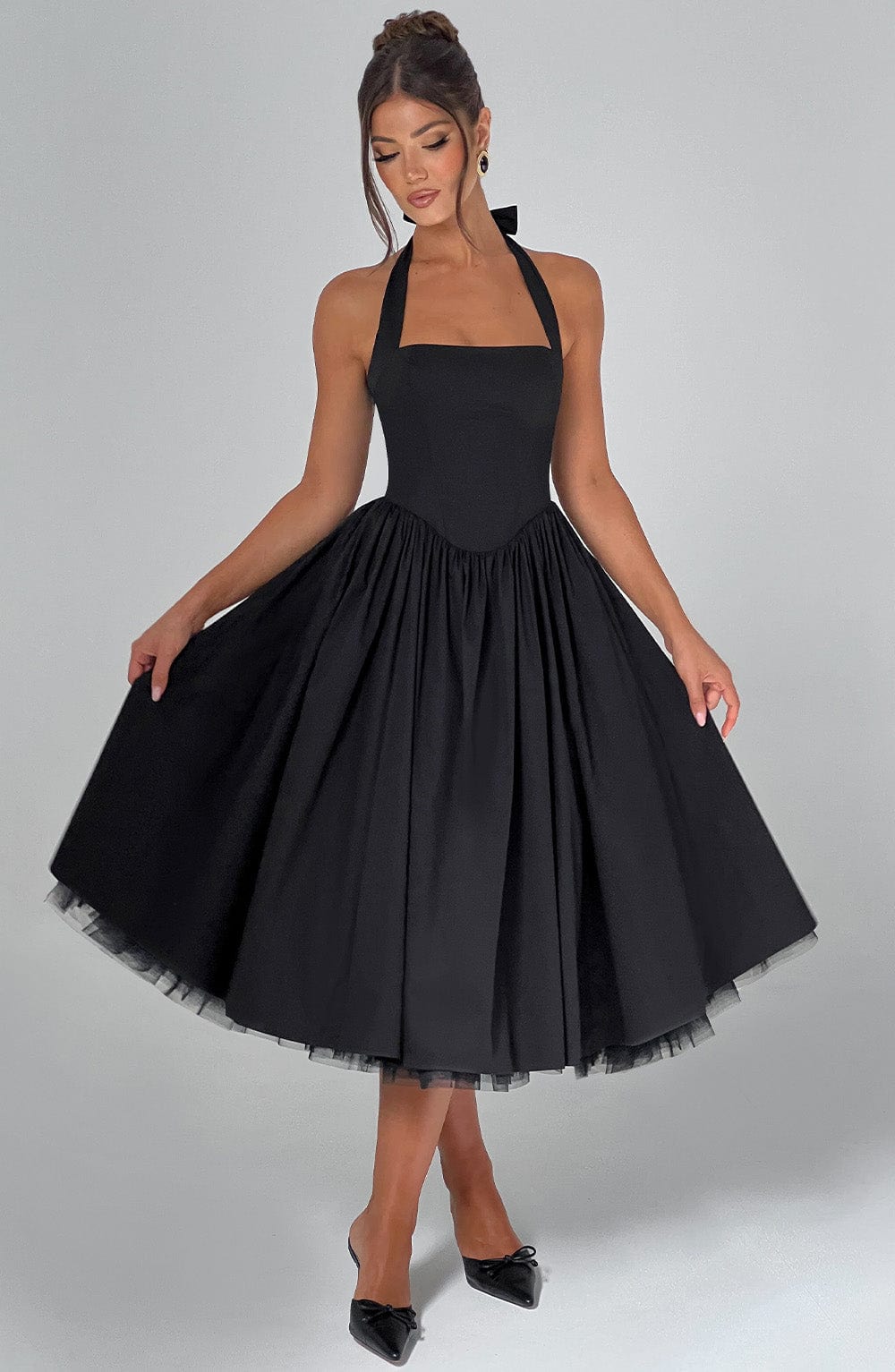 Women's Midi Dress Halter Neck Tulle Skirt