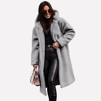 Women's Hooded Coat Button Closure