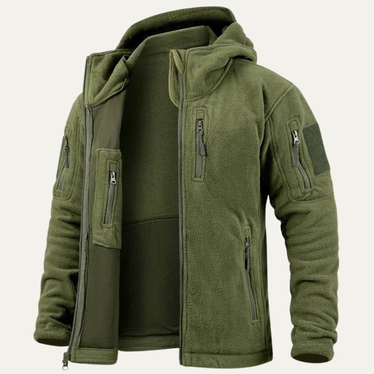 Men's Tactical Fleece Jacket Hooded Multi Pockets