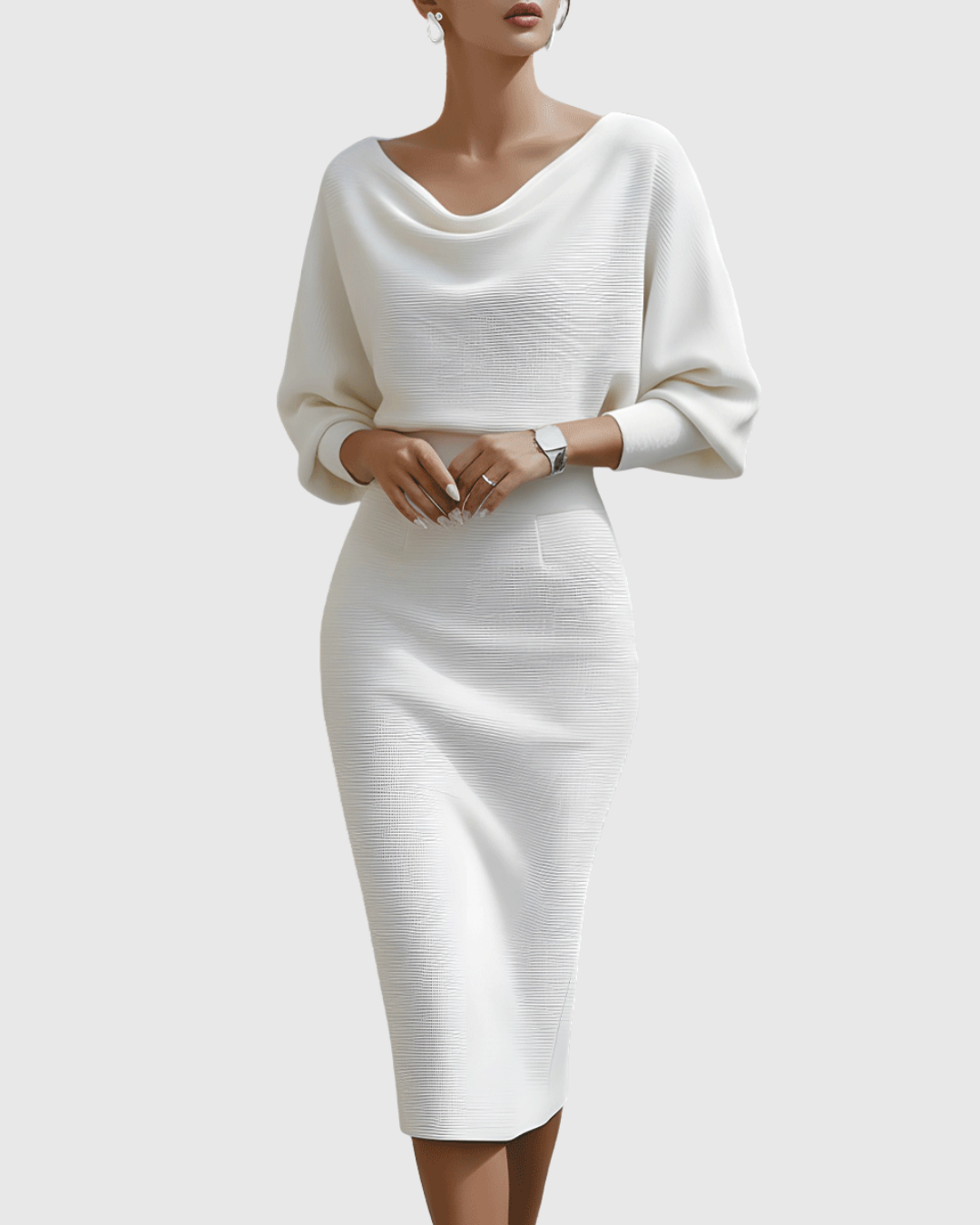 Chic Draped Knit Midi Dress for Women