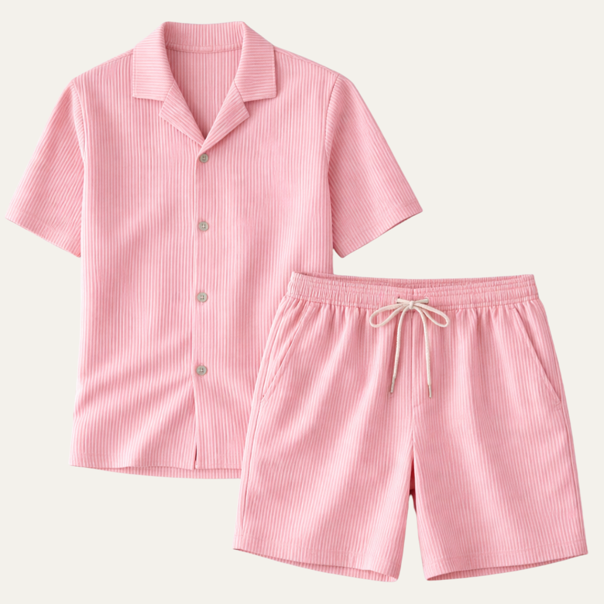 Men's Ribbed Summer Shirt And Shorts Set - VibreMode