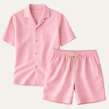 Men's Ribbed Summer Shirt And Shorts Set - VibreMode