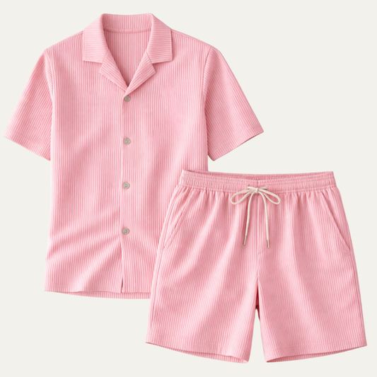 Men's Ribbed Summer Shirt And Shorts Set - VibreMode